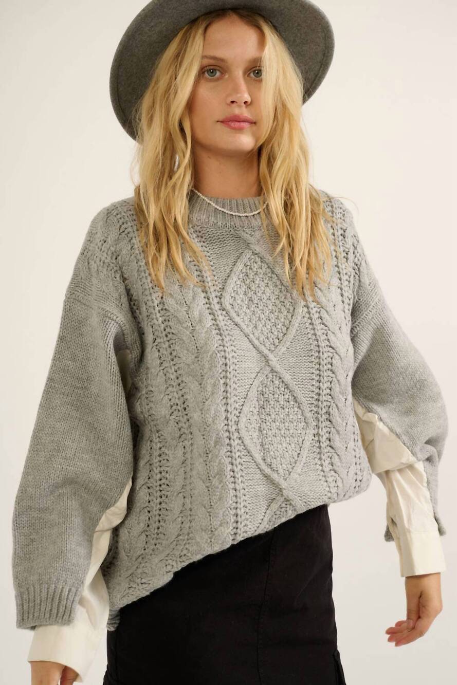 NEW PROMESA oversized cable knit sweater in heather grey